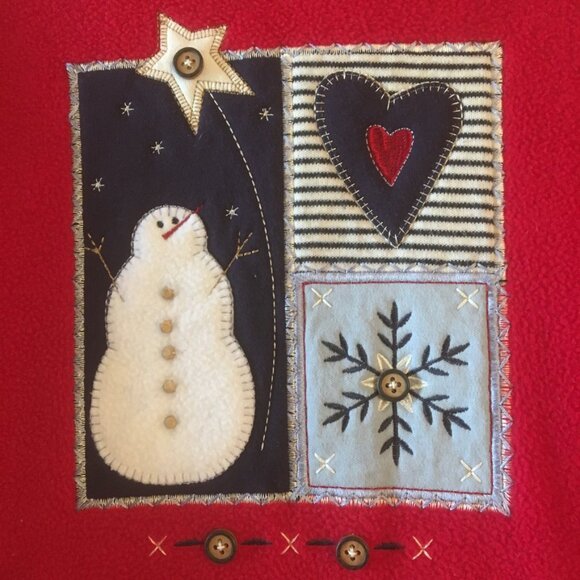 VTG White Stag Ugly Christmas Sweater Fleece Pullover Snowman Hearts Snowflakes - Picture 2 of 3